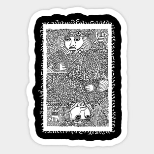 King of Hearts Drawing - Black and White Sticker